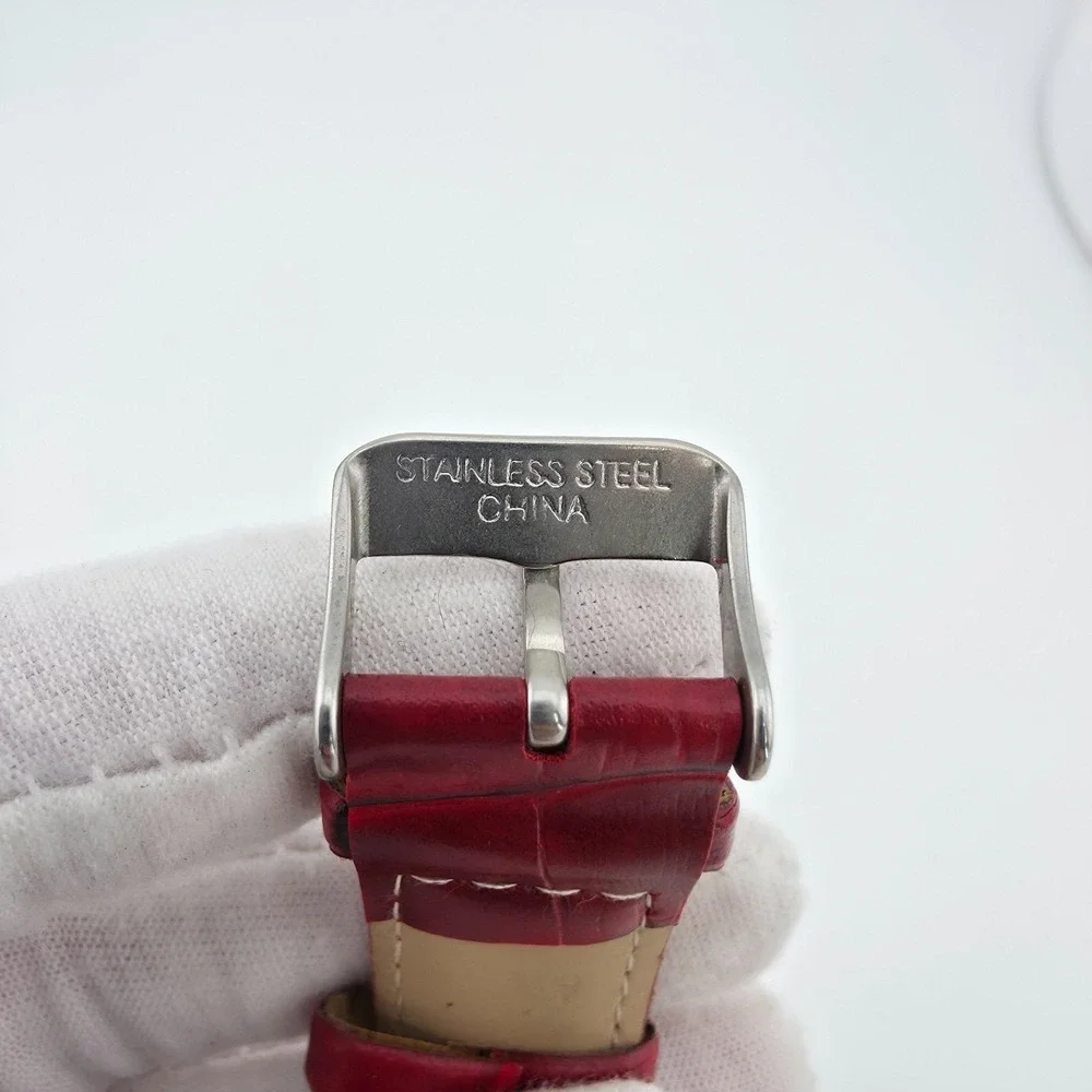 Ladies Watch Rectangle Stainless Steel Case Red Alligator Leather Band 8